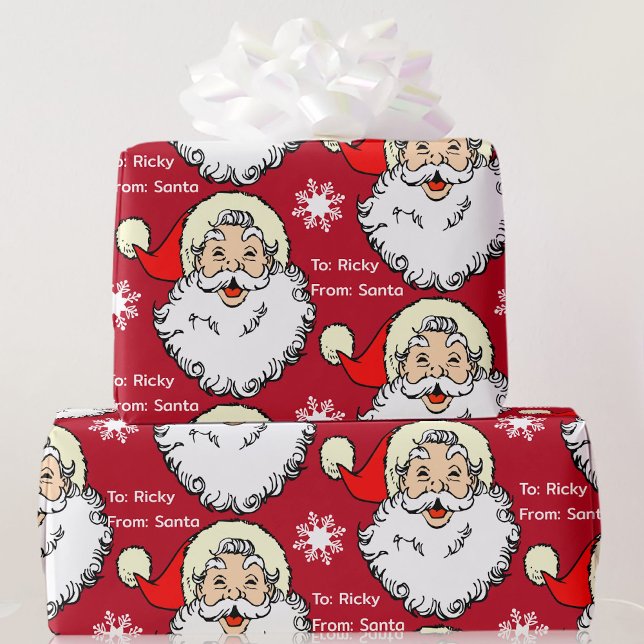 Jolly Jultomten Add Child's Namn Red & Grönt Presentpapper (Skapare uppladdad)
