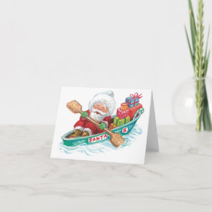 Jolly jultomten för gullig tecknad i ett rofartyg helgkort