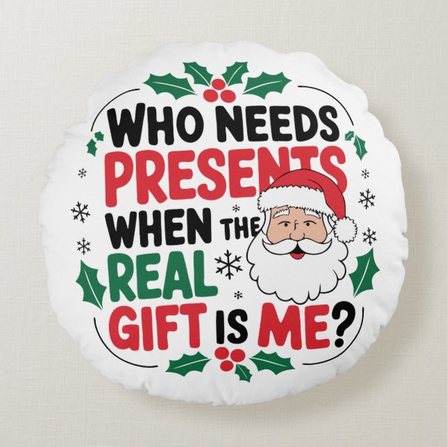 Jolly Jultomten ger Festive Cheer till alla Rund Kudde (Framsidan)