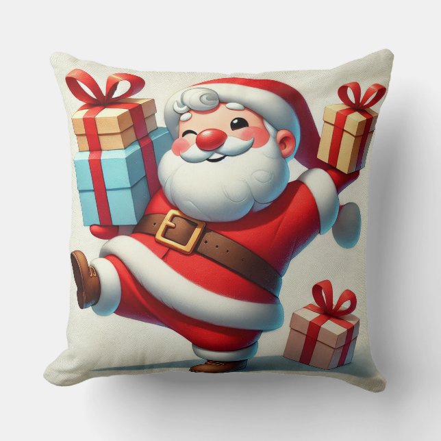 Jolly Jultomten Holding Gift Boxes Kudde (Framsida)