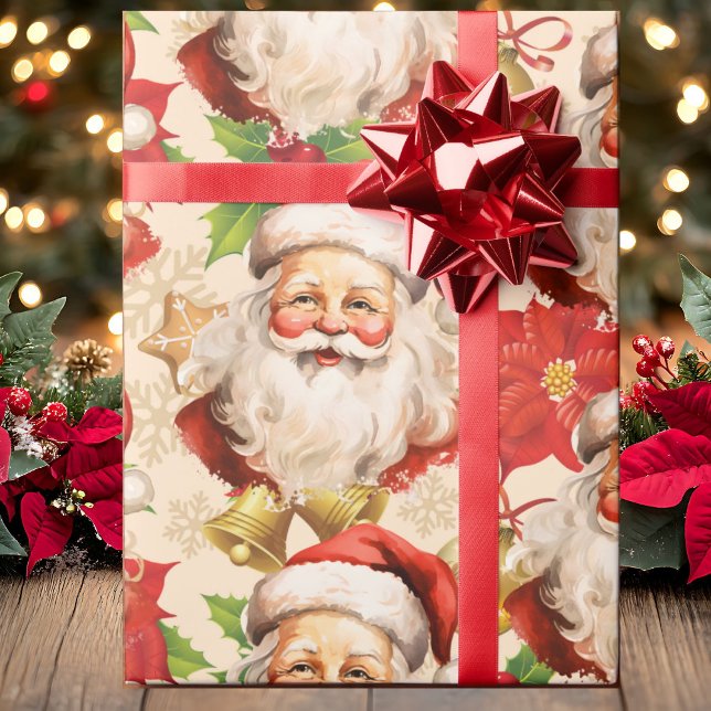 Jolly Jultomten Holly Poinsettias jul Presentpapper (Skapare uppladdad)
