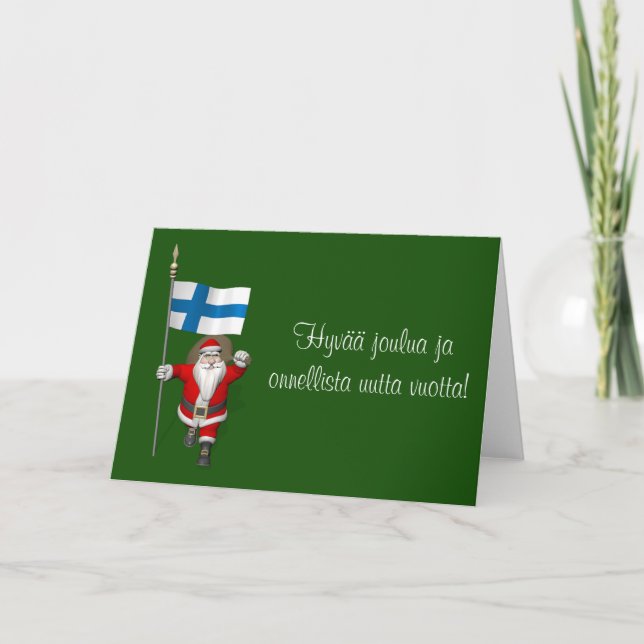 Jolly Jultomten med Flagga Finland Helgkort (Framsida)
