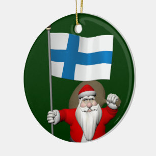 Jolly Jultomten med Flagga Finland Julgransprydnad Keramik