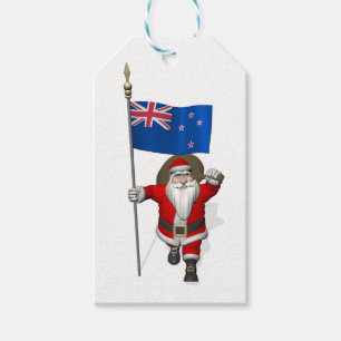 Jolly Jultomten med Flagga Nya Zeeland Presentetikett