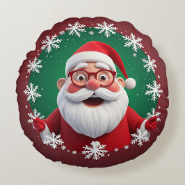 Jolly Jultomten omringad av Snöflingor Rund Kudde