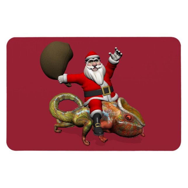 Jolly Jultomten Riding Huge Panther Chameleon Magnet (Horisontell)