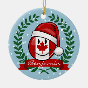 Jolly kanadensisk flaggajulstil julgransprydnad keramik