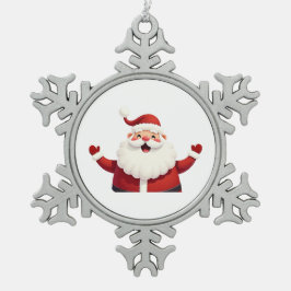 Jolly Kawaii Santa Claus Illustration Snöflinga Pewter Julgransprydnad