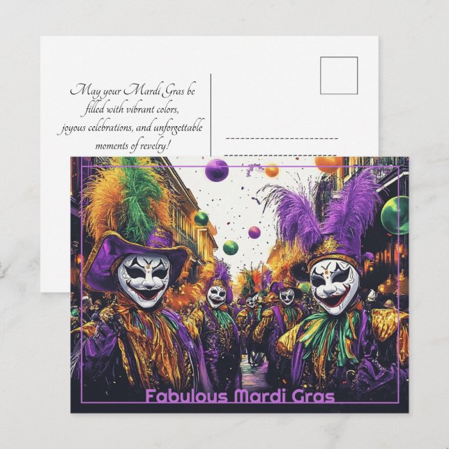 💚 💜 💛 Jolly Mardi Gras Vykort (Fram/baksida)