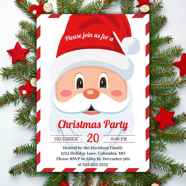 Jolly och Cute jultomten Party Helgdag Inbjudningar (Jolly And Cute Santa Christmas Party Holiday Invitation)