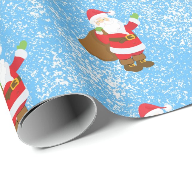 Jolly Ole Saint Nick Blue Sponge Paint Snö Presentpapper (Rullad Hörn)