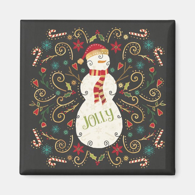 Jolly Otomi Helgdag Snögubbe Magnet (Framsidan)