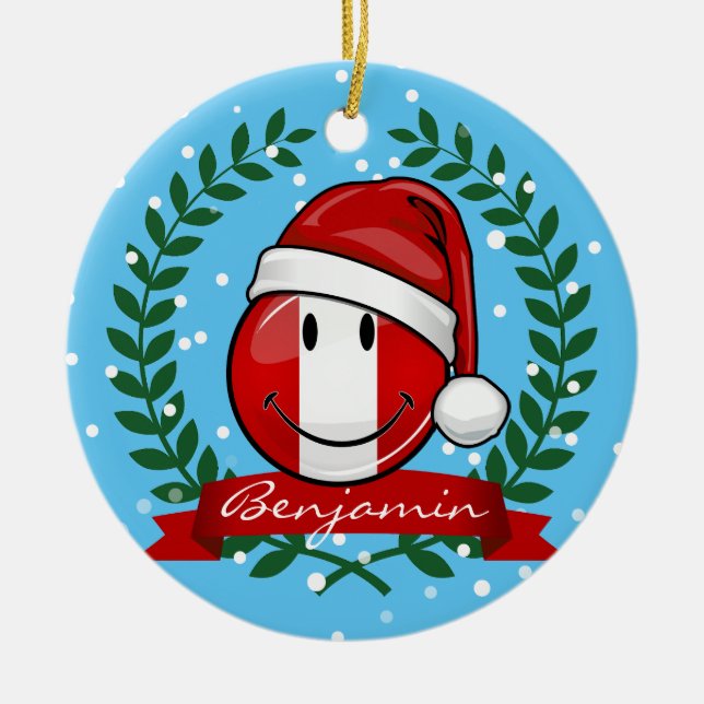 Jolly Peruvian Flagga jul Stil Julgransprydnad Keramik (Framsidan)