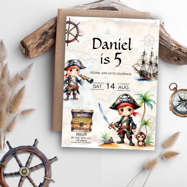 Jolly Pirat 5:e födelsedagen Inbjudningar (Jolly Pirates 5th Birthday Invitation)