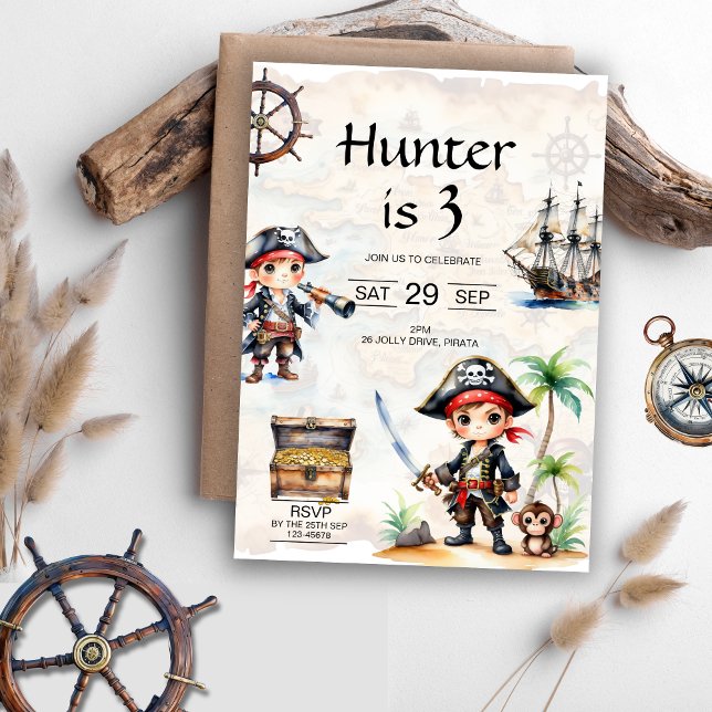 Jolly Pirater 3:e födelsedagen Party Inbjudningar (Jolly Pirates 3rd Birthday Invitation)
