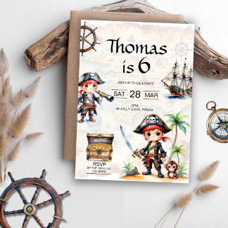 Jolly Pirater 6e Birthday Inbjudningar
