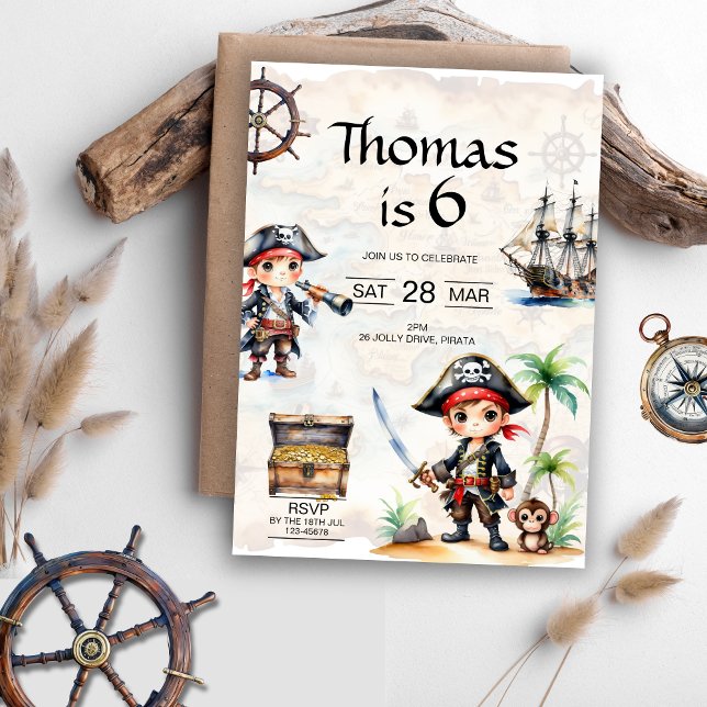 Jolly Pirater 6e Birthday Inbjudningar (Jolly Pirates 6th Birthday Invitation)