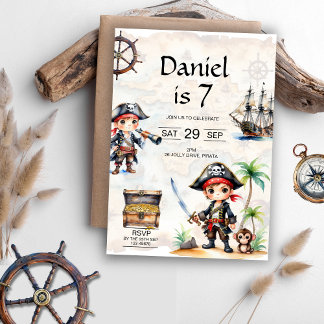 Jolly Pirater 7:e Födelsedagsfest Inbjudningar