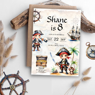Jolly Pirater 8:e Födelsedagsfesten Inbjudningar