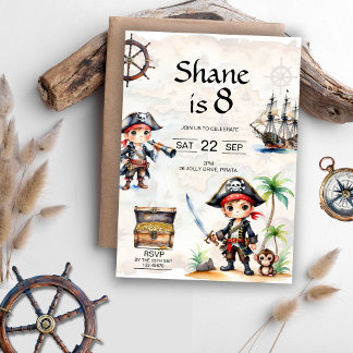 Jolly Pirater 8:e Födelsedagsfesten Inbjudningar