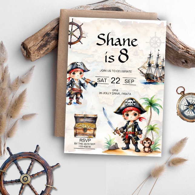 Jolly Pirater 8:e Födelsedagsfesten Inbjudningar (Skapare uppladdad)