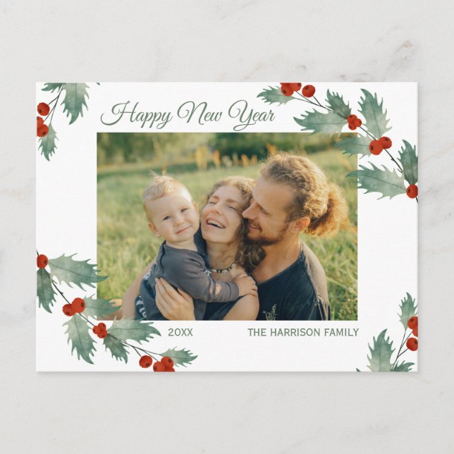 Jolly Plant Botanical New Year Script Photo Vykort (Framsida)