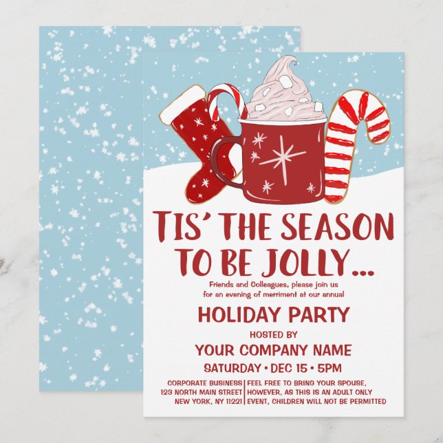 Jolly Red Blue Cocoa Candy cane Corporate Helgdag Inbjudningar (Fram/baksida)