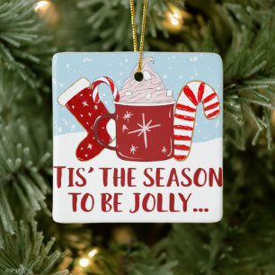 Jolly Red Blue Cocoa Candy cane Stockar jul Julgransprydnad Keramik