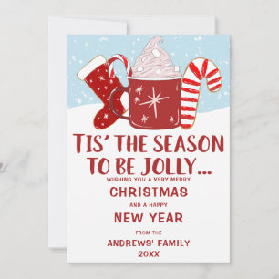 Jolly Red Blue Cocoa Candy cane Stockar jul Julkort