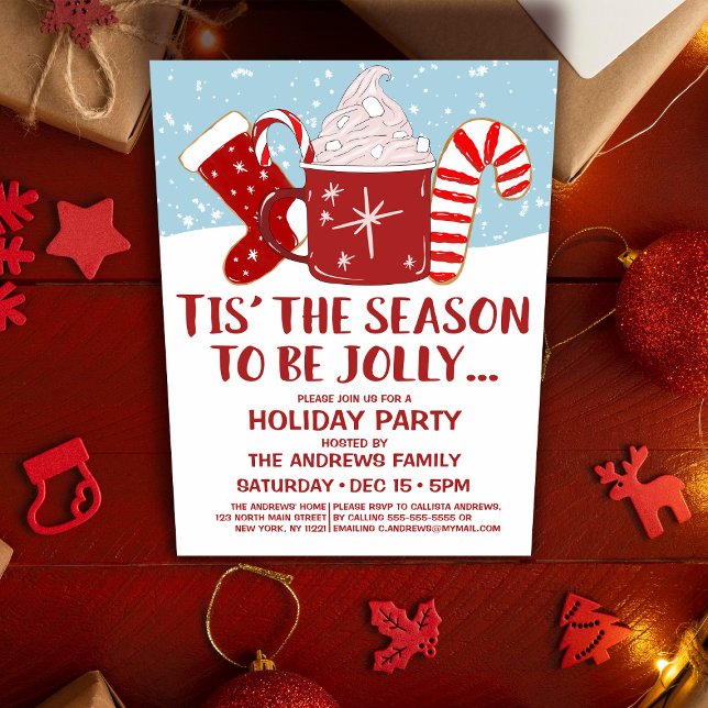 Jolly Red Blue Cocoa Candy cane Stocking Helgdag Inbjudningar (Skapare uppladdad)