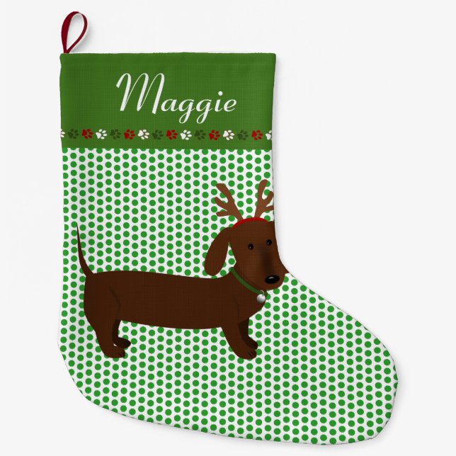 Jolly Reindeer Brown Dachshund Personlig Stor Julstrumpa (Framsidan)