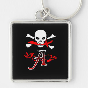 Jolly Roger A Monogram Initial Fyrkantig Silverfärgad Nyckelring