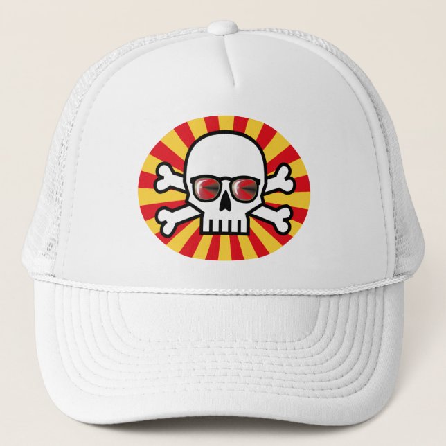 Jolly Roger bär röda solglasögon Truckerkeps (Framsida)