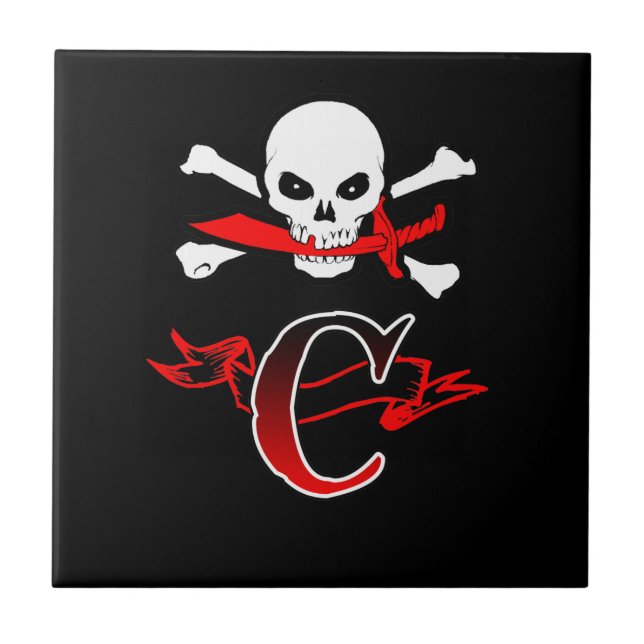 Jolly Roger C Monogram Initial Kakelplatta (Framsidan)