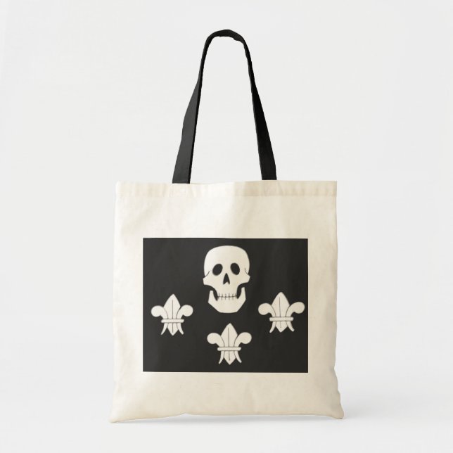 JOLLY ROGER DÖDSSKALLE OCH TRE LILJOR FLAGG TYGKASSE (Framsidan)
