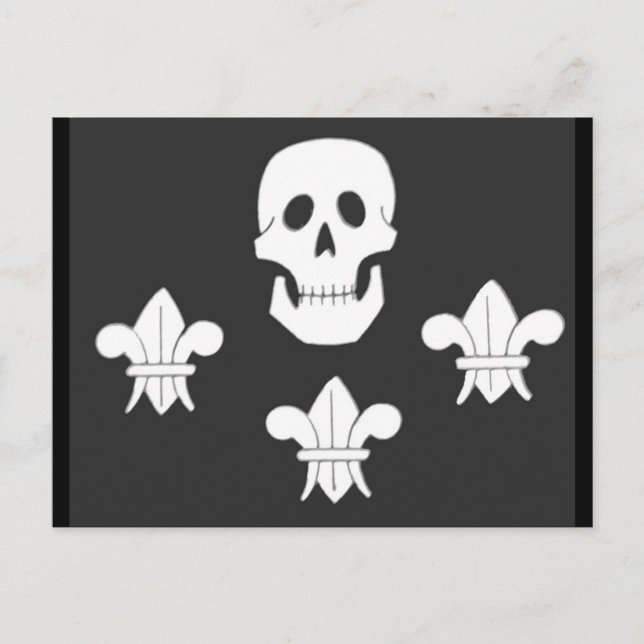 JOLLY ROGER DÖDSSKALLE OCH TRE LILJOR FLAGG VYKORT (Framsida)