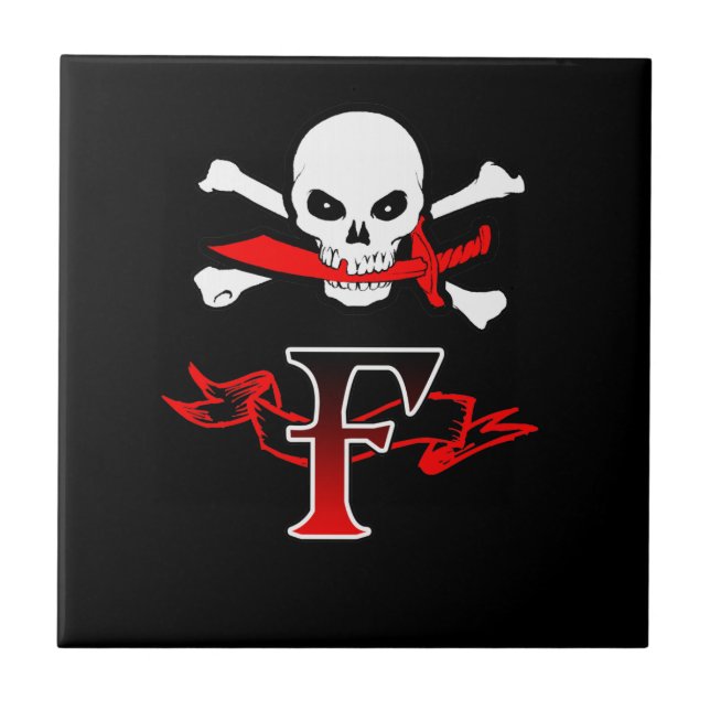 Jolly Roger F Monogram Initial Kakelplatta (Framsidan)
