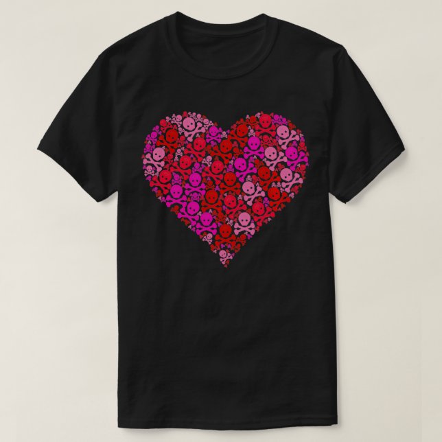 Jolly Roger Flag Skull Pink Red Heart Shape Valent T Shirt (Design framsida)