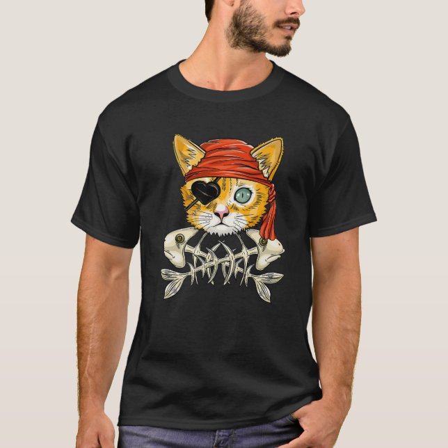 Jolly Roger Flagga Skull och Crossbone - Funny Kat T Shirt (Framsida)