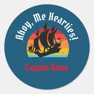 Jolly Roger Frakt Sunset, Ahoy, Me Hearties! Klass Runt Klistermärke