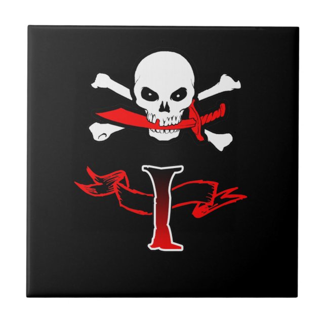 Jolly Roger I Monogram Initial Kakelplatta (Framsidan)