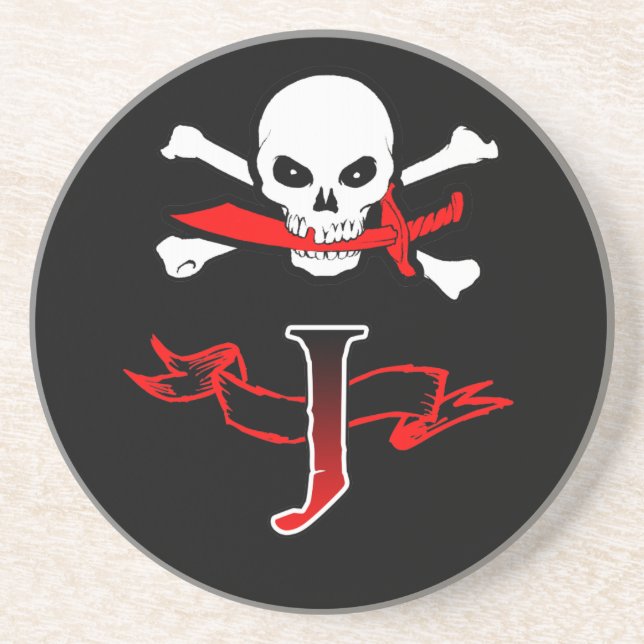 Jolly Roger J Monogram Initial Underlägg Sandsten (Framsidan)