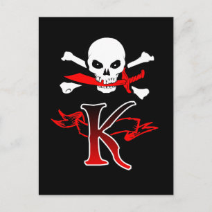 Jolly Roger K Monogram Initial Vykort