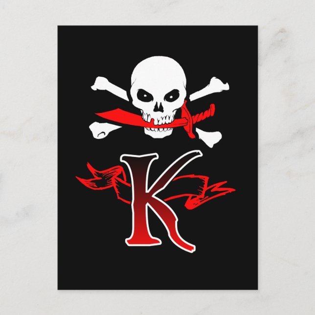 Jolly Roger K Monogram Initial Vykort (Framsida)