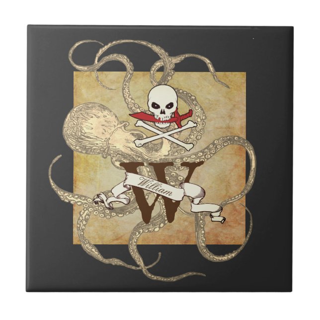 Jolly Roger Monogram Initial Kakelplatta (Framsidan)