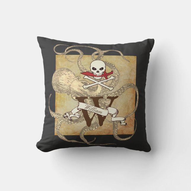 Jolly Roger Monogram Initial Kudde (Framsida)