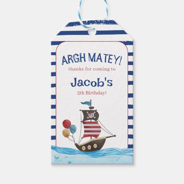Jolly Roger Pirat Ahoy Matey Födelsedagsfest favör Presentetikett (Framsidan)