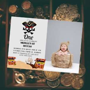Jolly Roger Pirat Enkelt foto från första födels Inbjudningar