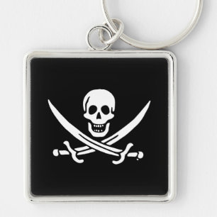 Jolly roger pirat flagga fyrkantig silverfärgad nyckelring