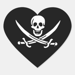 Jolly roger pirat flagga hjärtformat klistermärke